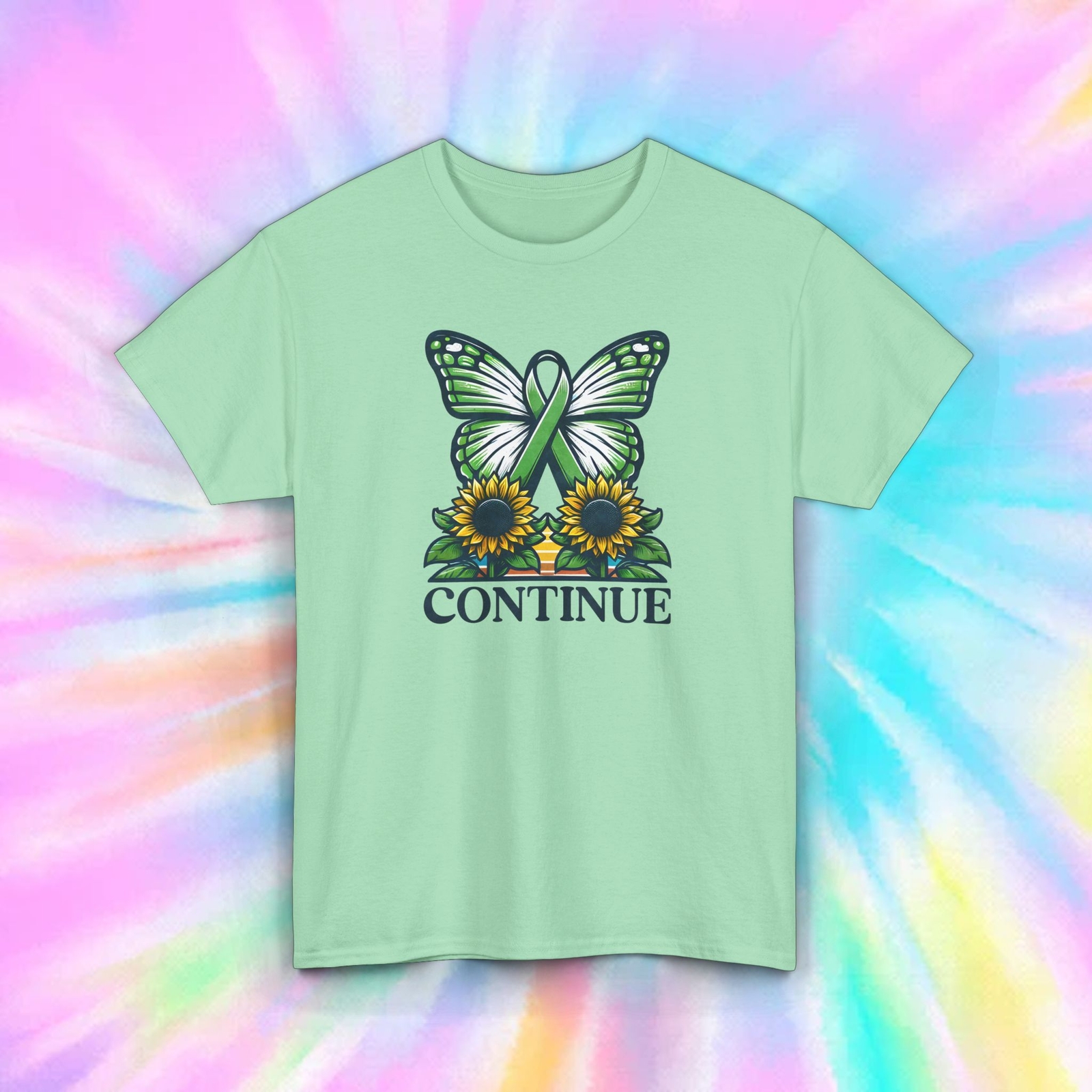 Continue Butterfly Sunflower Mental Health Awareness Motivational Graphic Tee