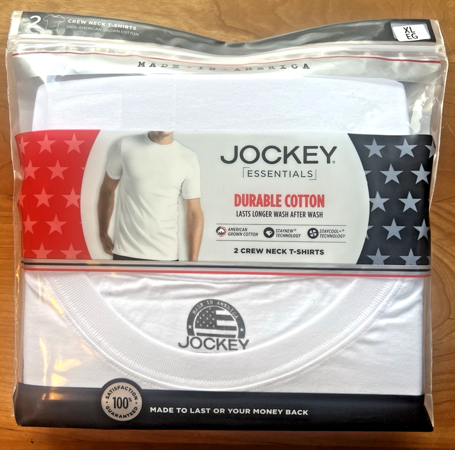 Jockey Essentials USA Made American Cotton Crew Neck T-Shirts White 2Pk SizeXL