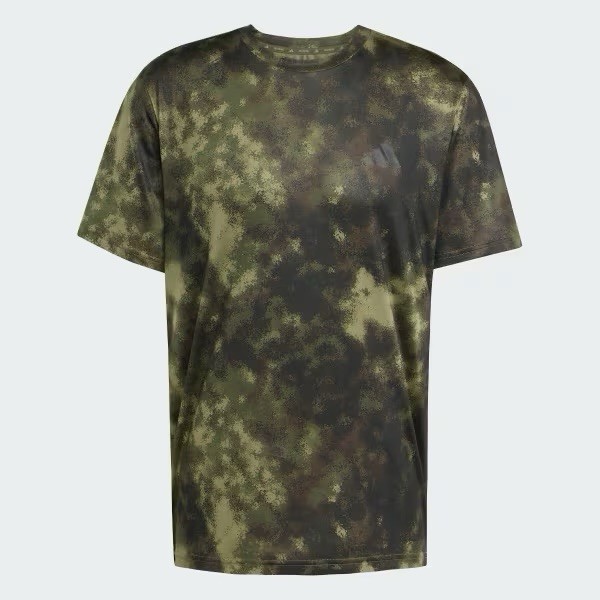 NEW Mens $35 ADIDAS Train Essentials All Over Print Tee JV7234 Olive Strata XXL