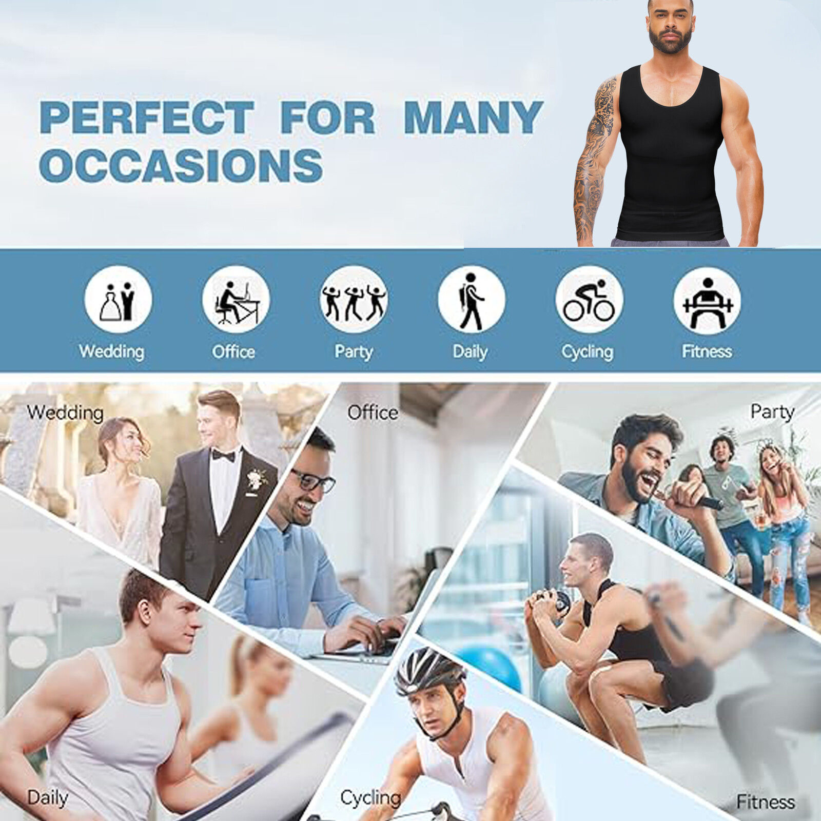 Men’s Body Shaper Gynecomastia Compression Ionic Shaping Shirt Slimming Tank Top