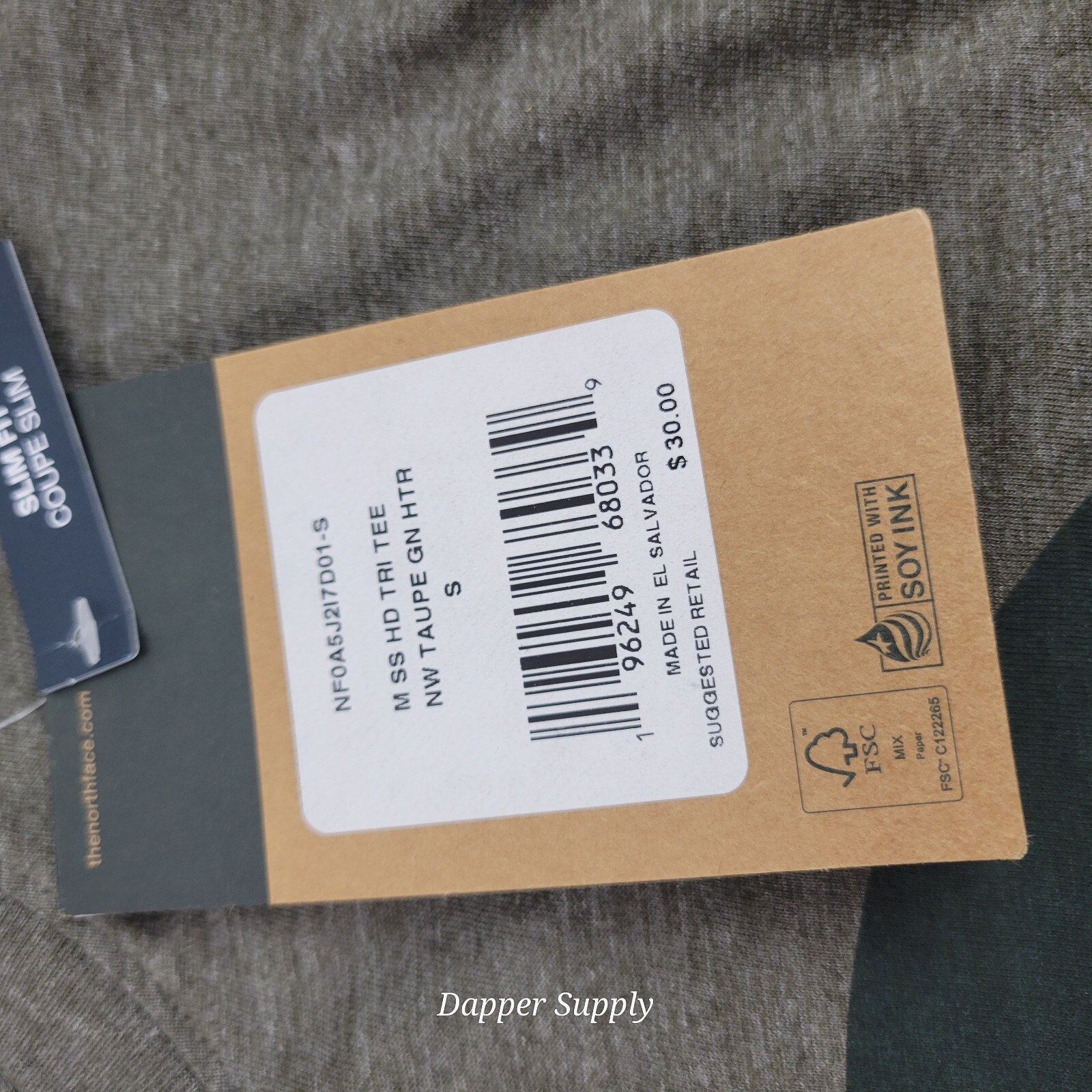 The North Face Men’s Small Tee Taupe Green Heather Slime Fit New