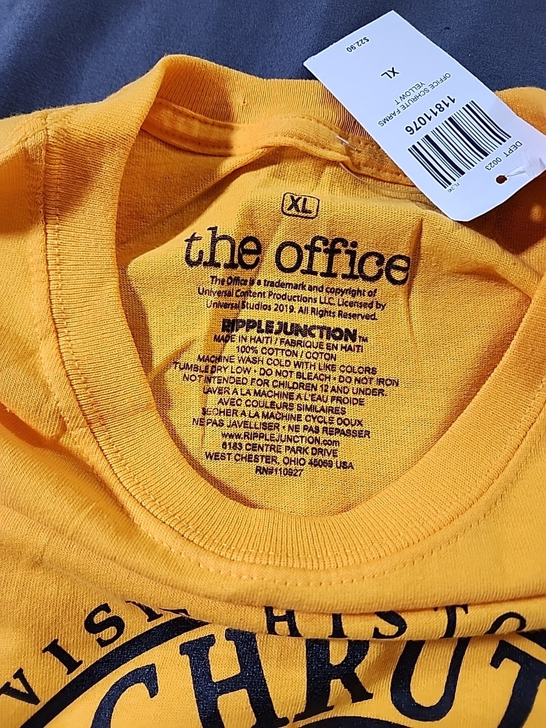 The Office TV Show Schrute Farms T-shirt Official Licensed NWT Yellow Dwight XL
