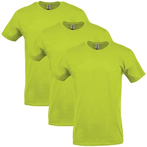 Gildan Men’s Heavy Cotton 5.3oz High Viz Safety Green T-Shirt, Large, 3-pack