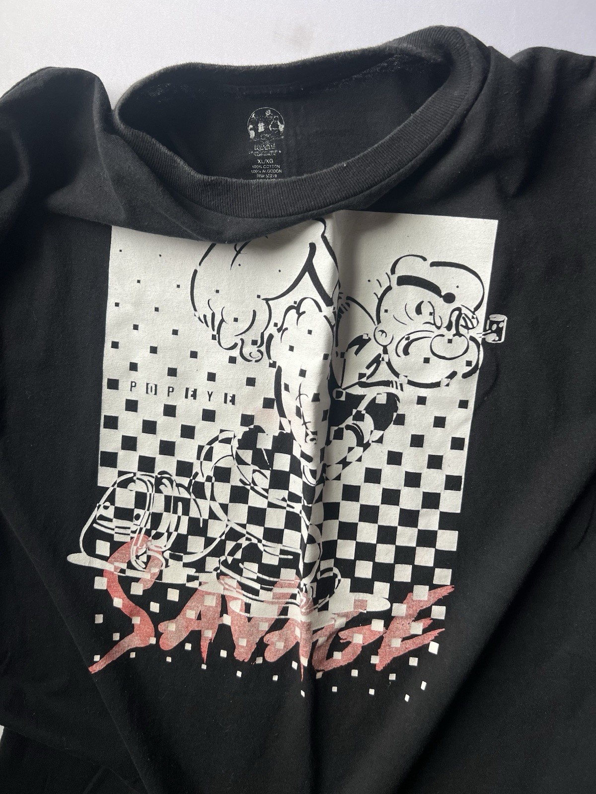Shaka Wear Men’s Black Popeye Savage Graphic Logo Crew Neck T-Shirt XL