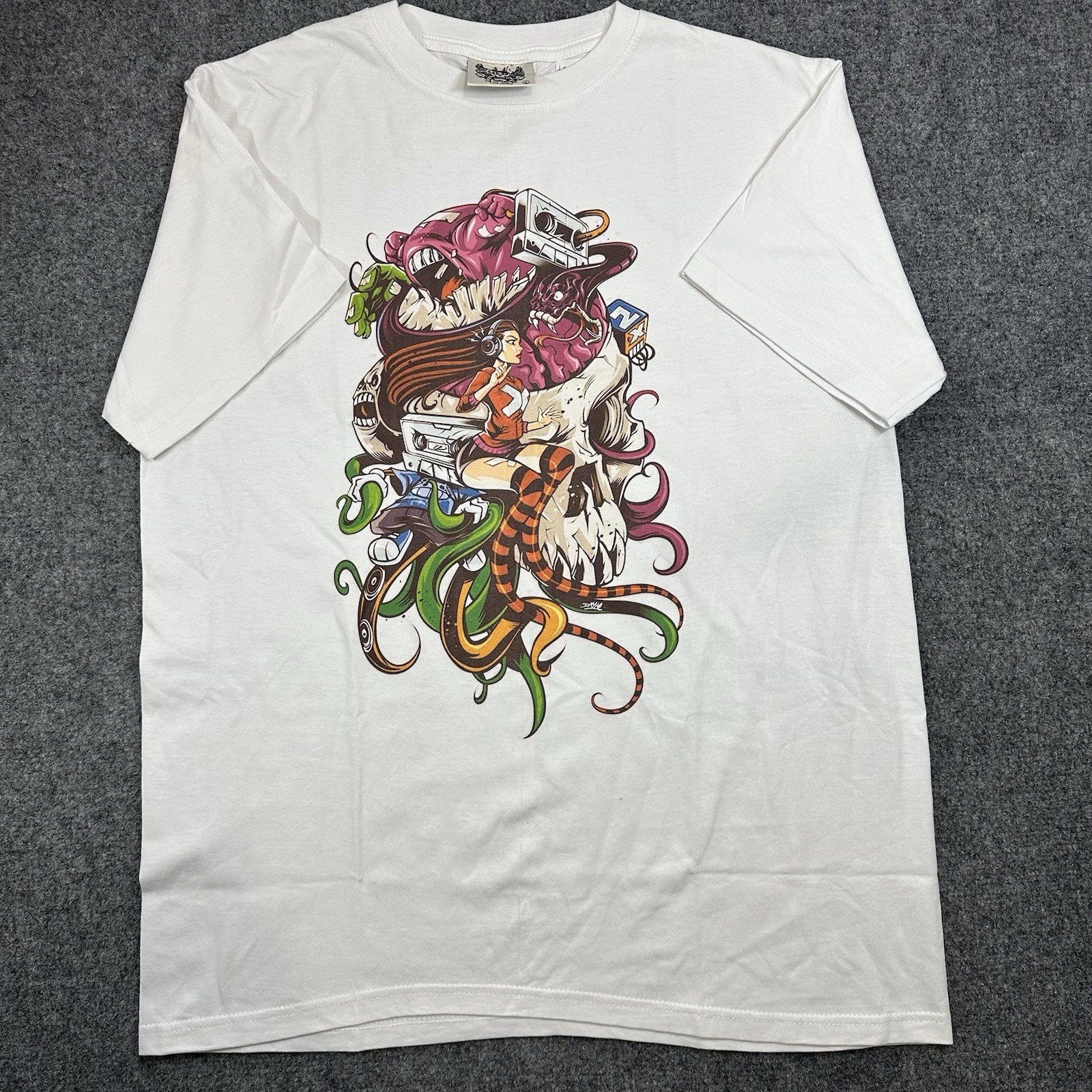 Anime Custom Graphic Print Thick Men’s T-Shirt England Skull Snake Art Sz (XL)