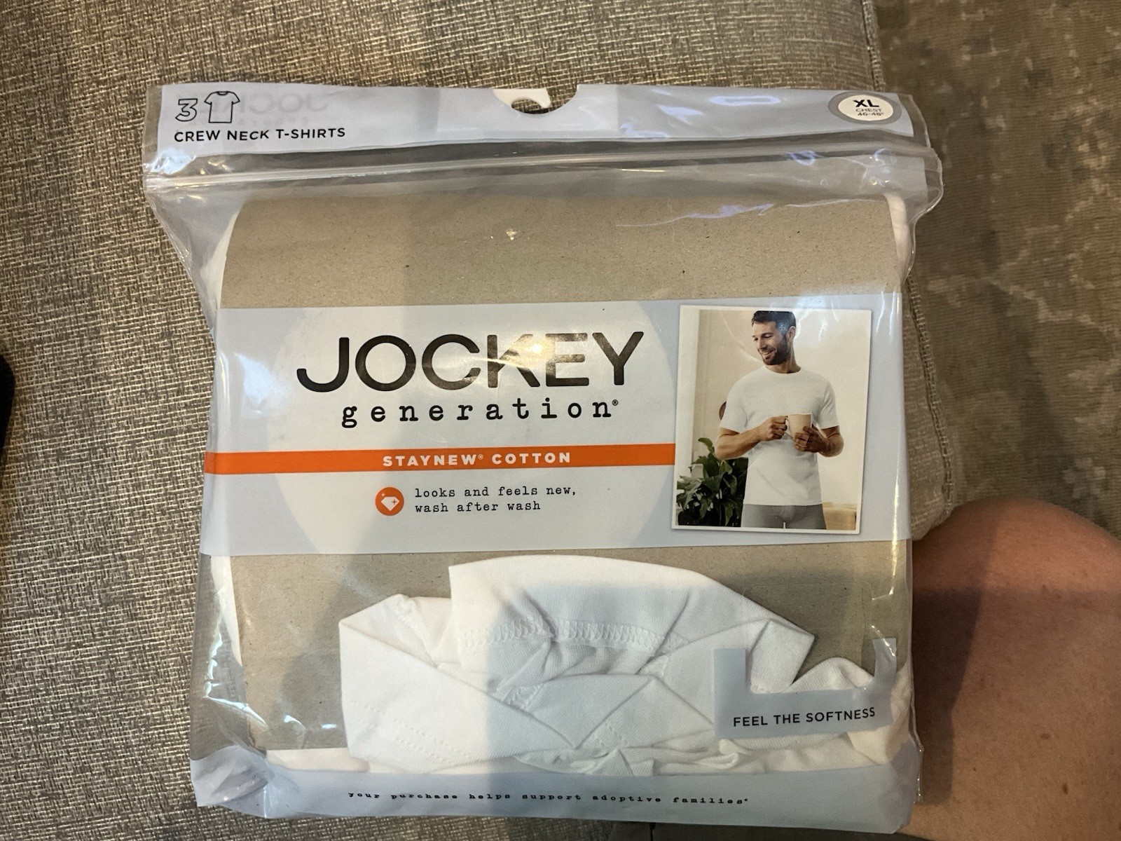 Jockey Generation 3 Pack Crew Neck “StayNew” Cotton T-Shirts White Size XL 46-48