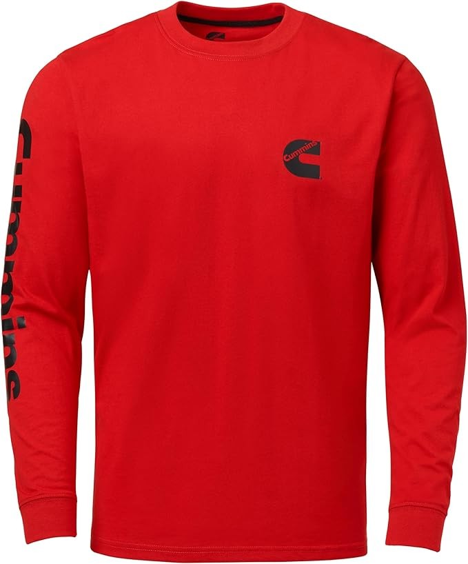 Cummins Long-Sleeve T-shirt Wordmark Crew Neck Shirt Red