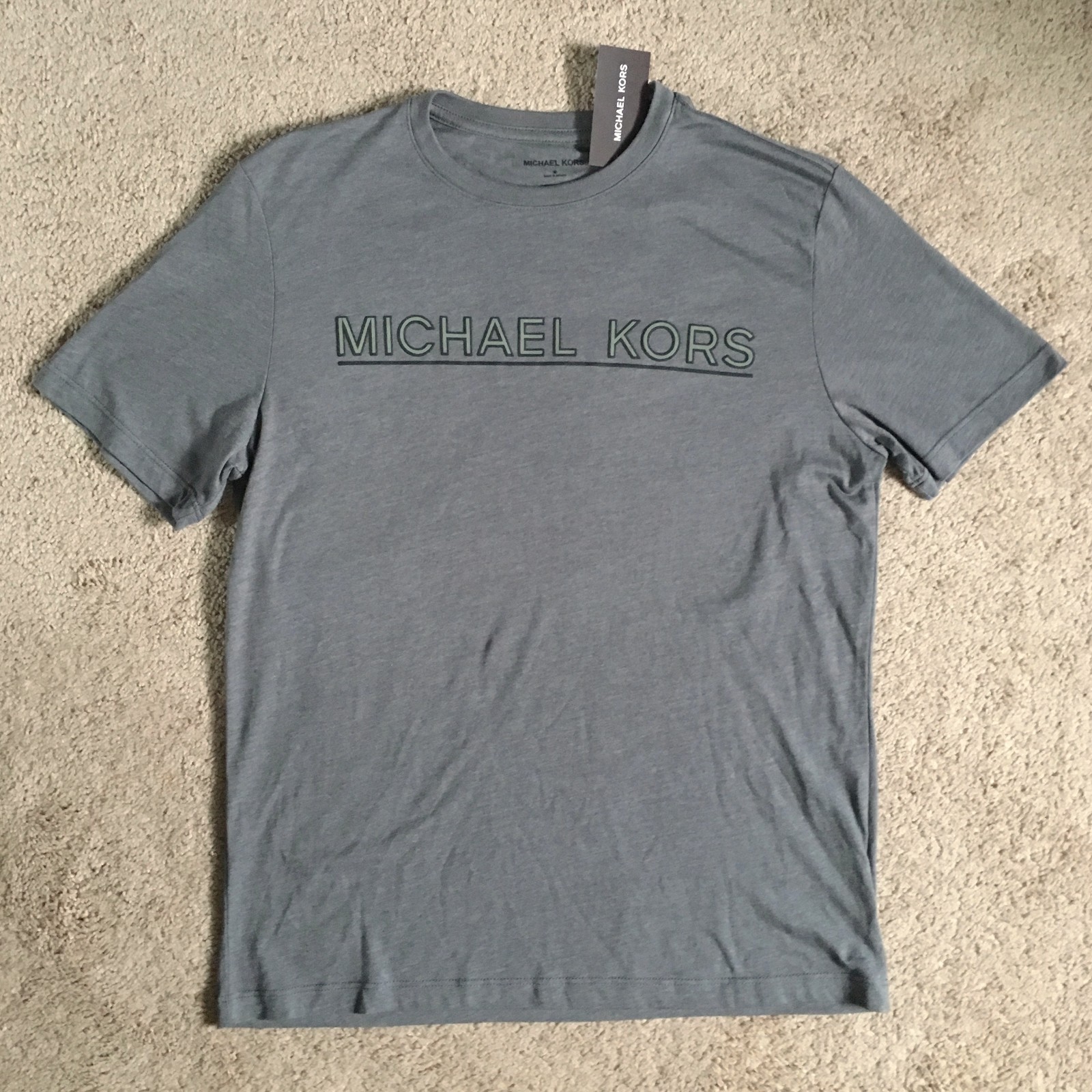 MICHAEL KORS Mens Grey Ash Melange Logo Tee Shirt KF75GJPFV4 (Large) NWT $49.50