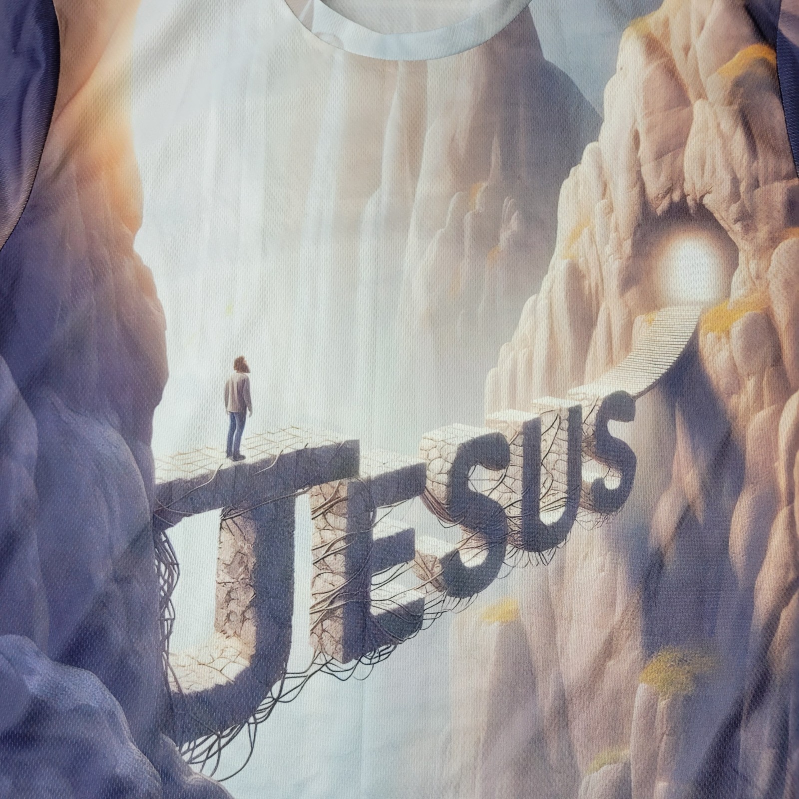 Jesus 3D Shirt Mens Medium Performance White Gray Graphic Print