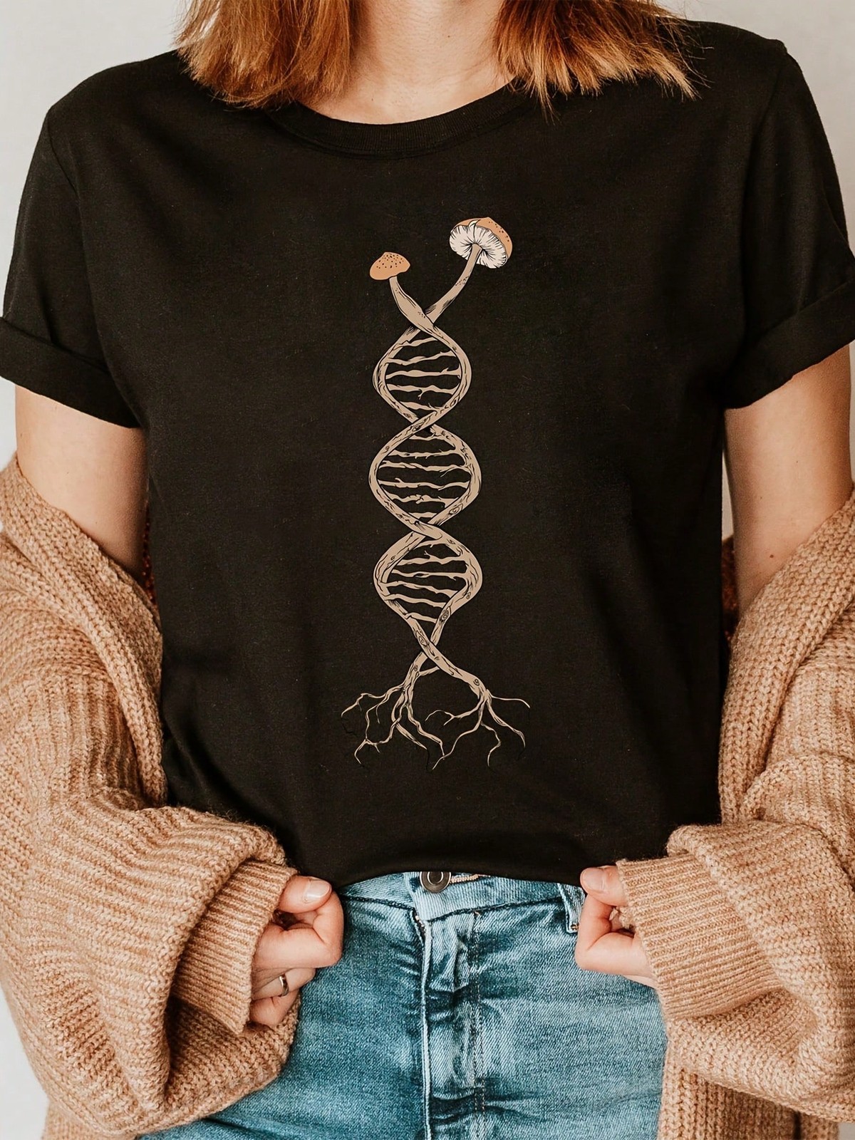 2026 TShirt With DNA Mushroom Fungus Letter Print Short Sleeve Casual Top