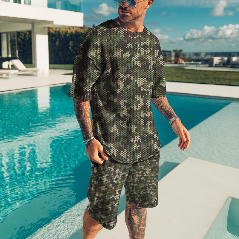 Mens Summer Short Sleeve T-Shirts and Shorts Sweatsuit Set Outfit 2-Piece Set
