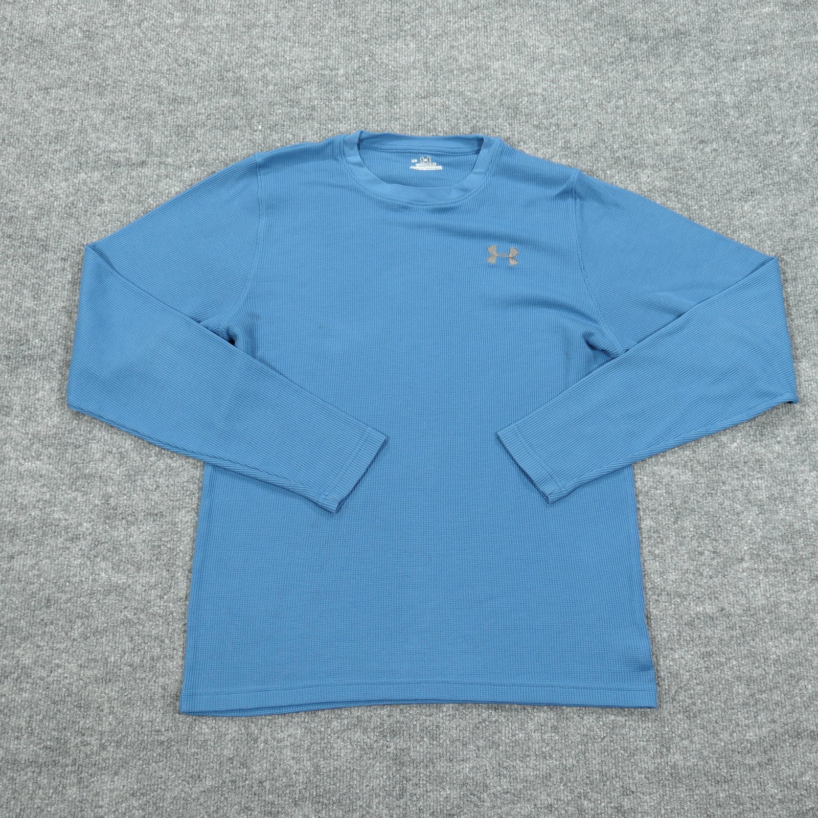 Under Armour Shirt Mens Medium Blue Long Sleeve Thermal Crew Neck Waffle Knit