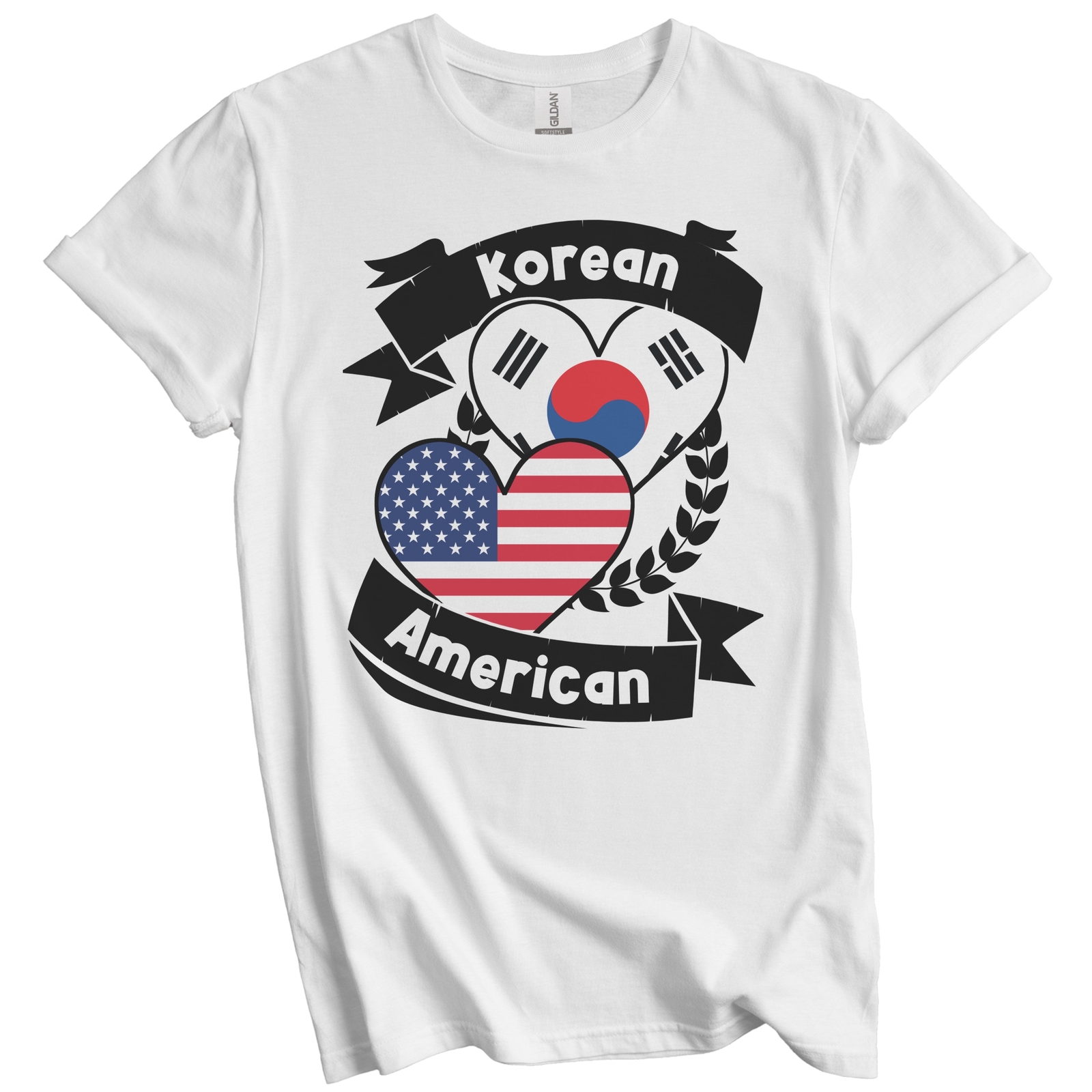 Korean American Hearts USA Flag South Korea Flag T-Shirt