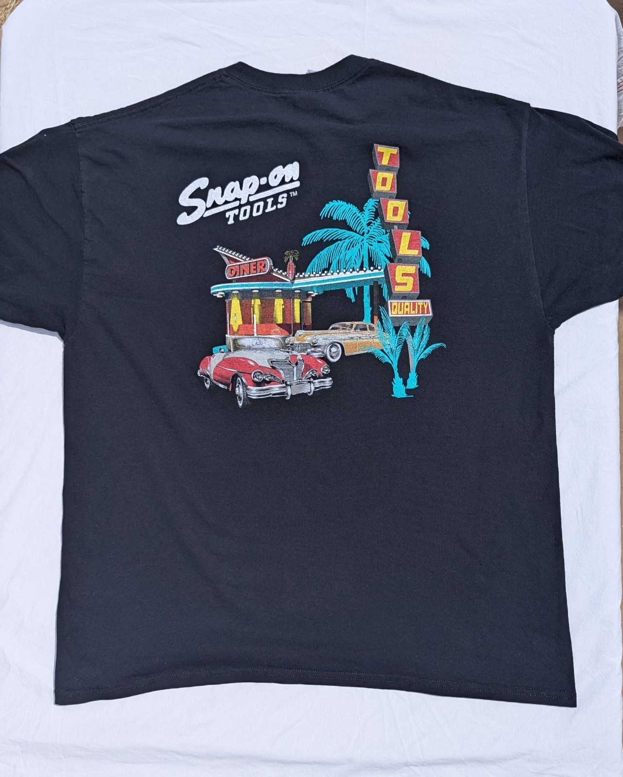 Snap On Tools Vintage Black T-Shirt Size XL 50s Classic Car & Diner Design