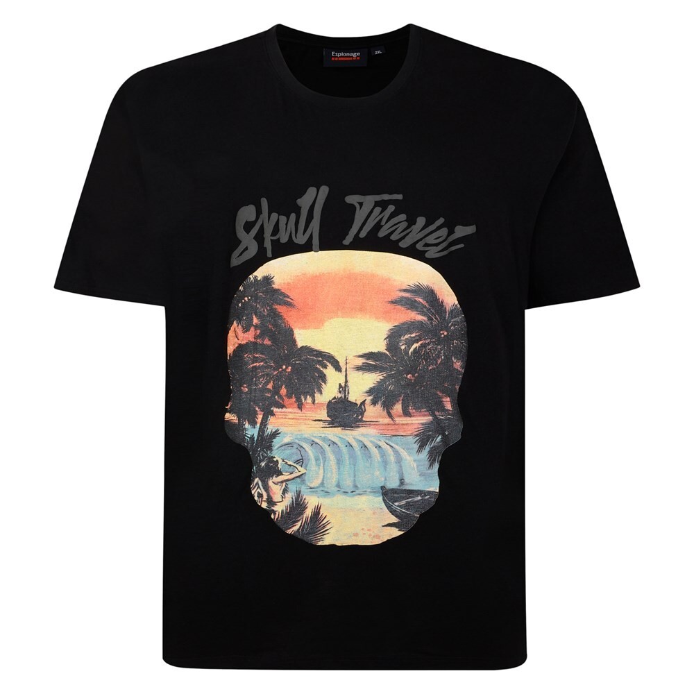NEW IN ESPIONAGE BLACK SKULL TRAVEL T SHIRT T432 2XL3XL 4XL5XL6XL7XL8XL