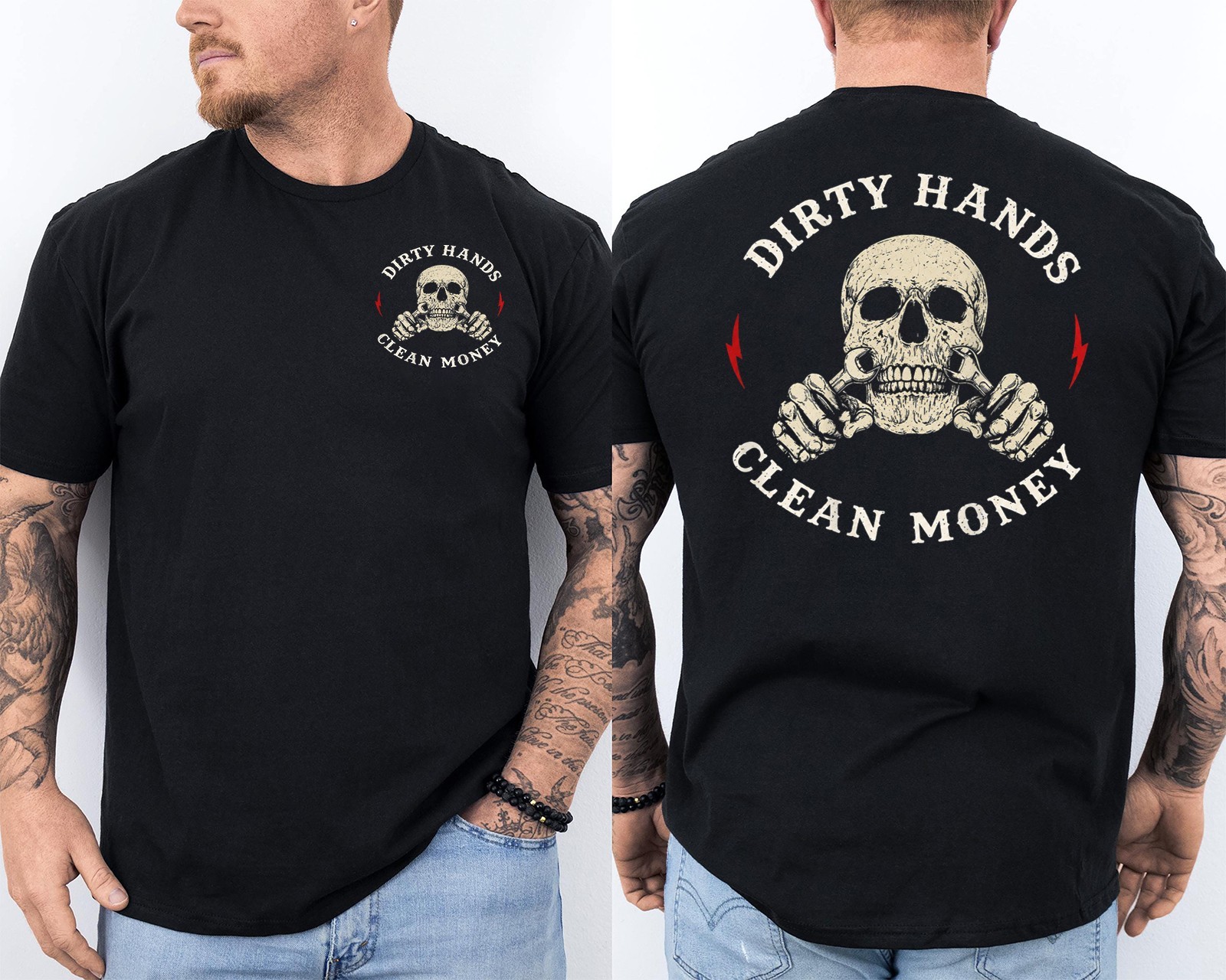 Mechanic Dirty Hands Clean Car Money Automotive Funny 2 Sided T-Shirt
