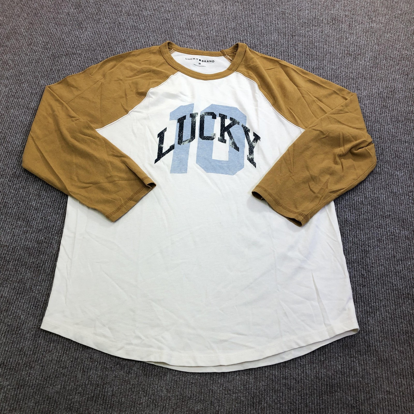 Lucky Brand Shirt Mens Medium White Baseball 3/4 Sleeve Raglan Tee Tagless