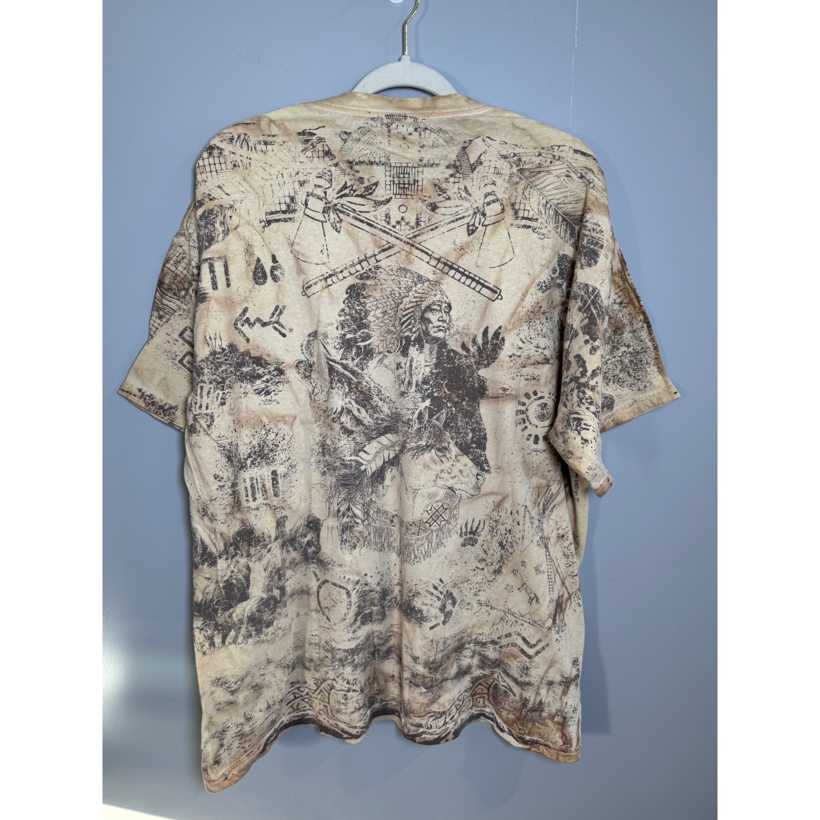 Mens Native American Indian Chief Wolf Eagle Graphic T Shirt All Over Print