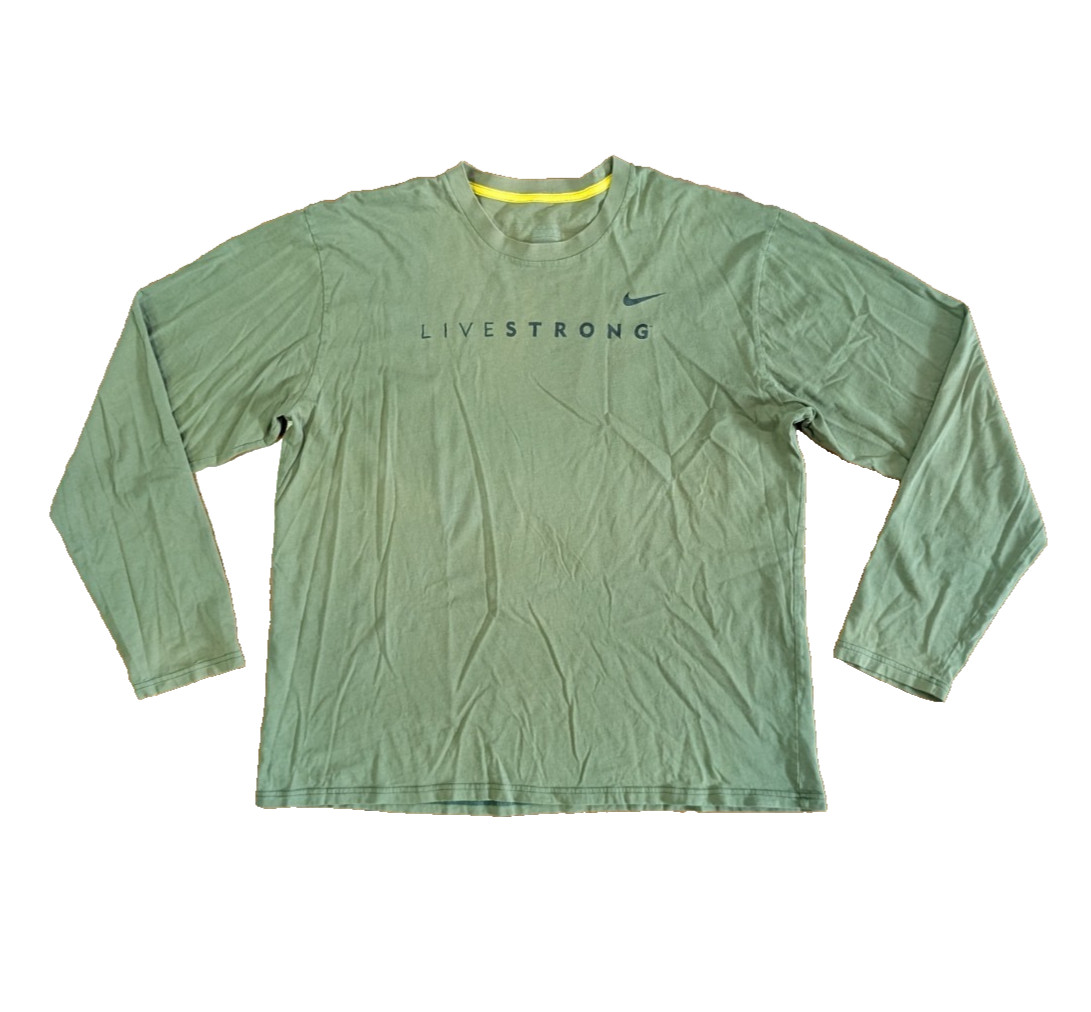 Vintage Nike Team Lance Armstrong Live Strong Long Sleeve Green T Shirt Size XL