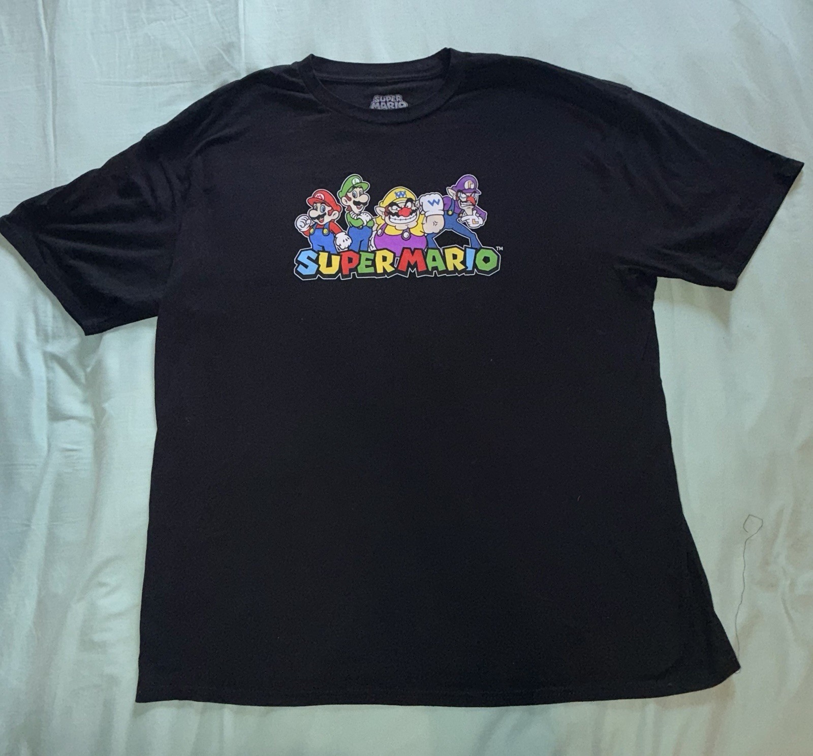 Super Mario Men’s 3XB Big & Tall Regular Black Tagless Logo Graphic Tee