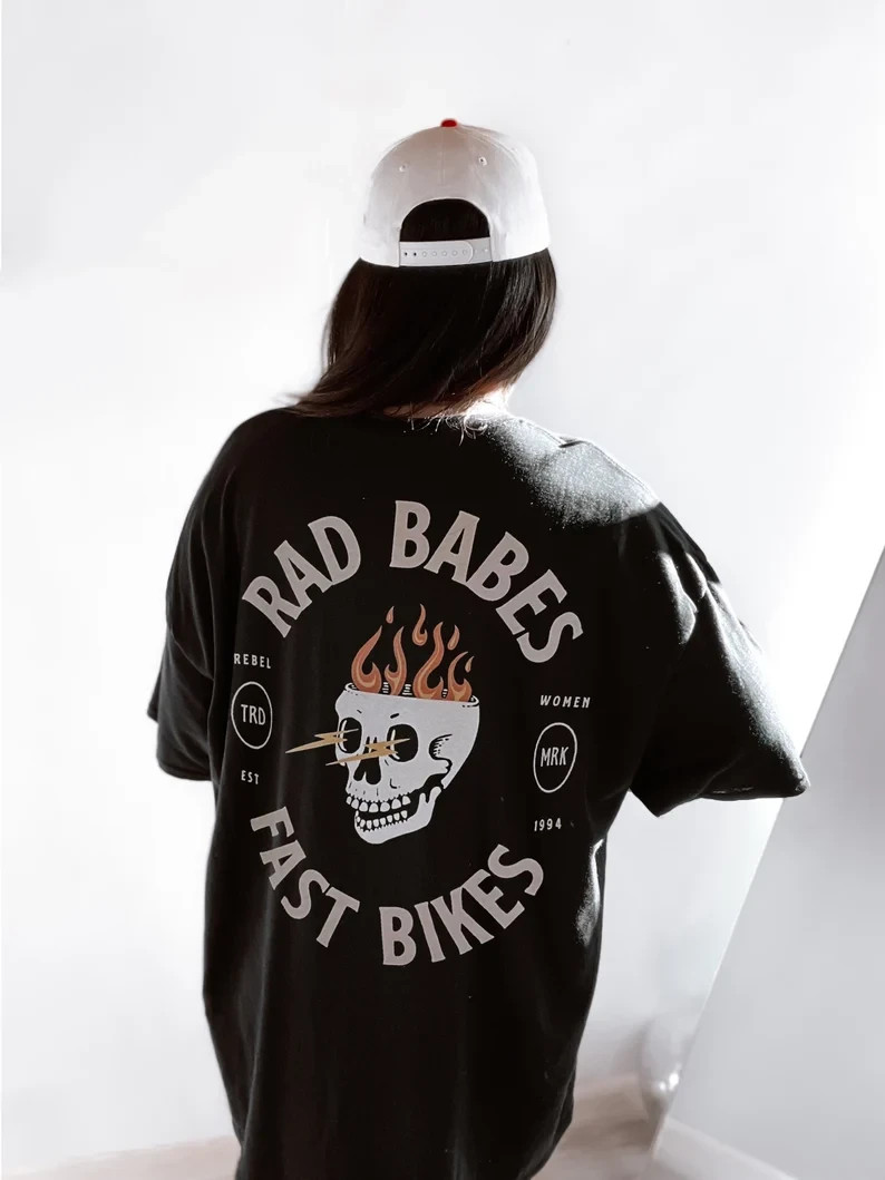 Rad Babes Fast Bikes T-Shirt Vintage Biker Skull Graphic Tee