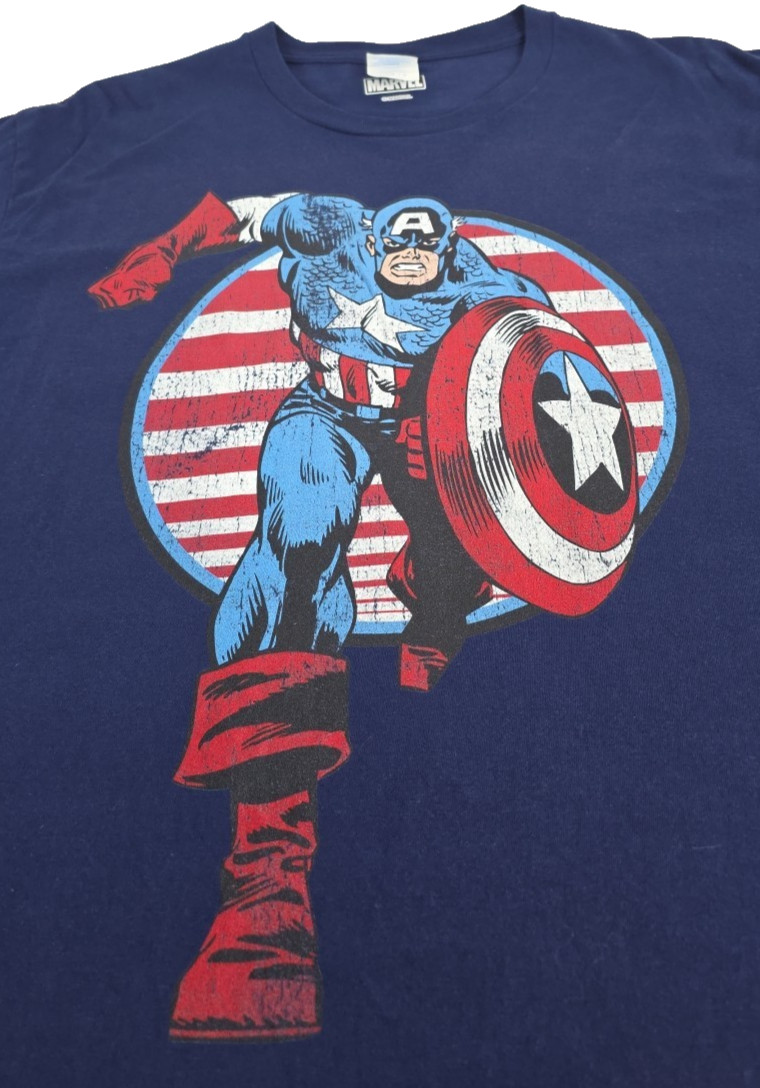Captain America Mens Large Navy S/S Graphic T-Shirt Marvel Universe Patriotic US