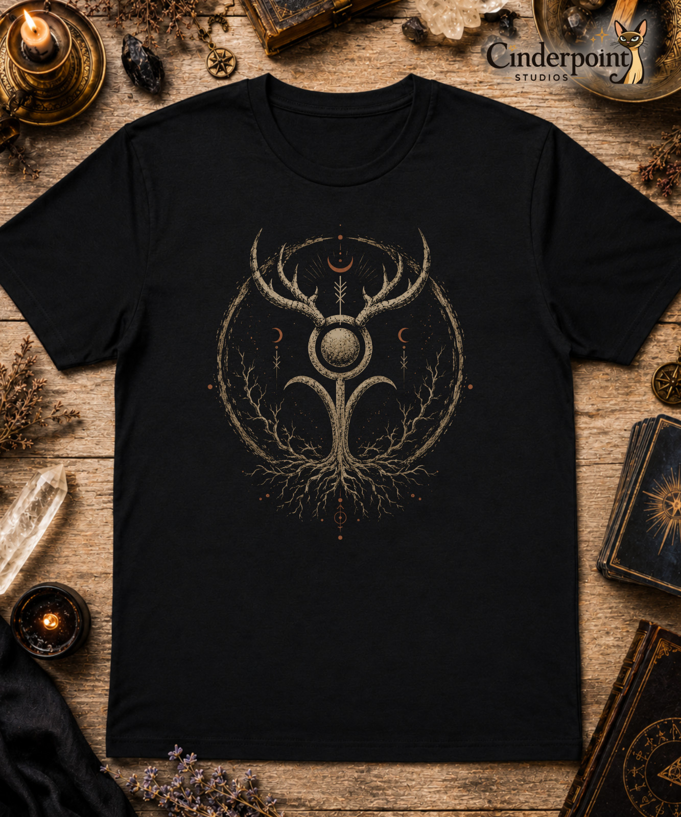 Horned God Symbol T Shirt Wicca Pagan Divine Masculine Black Occult Tee XS-5XL