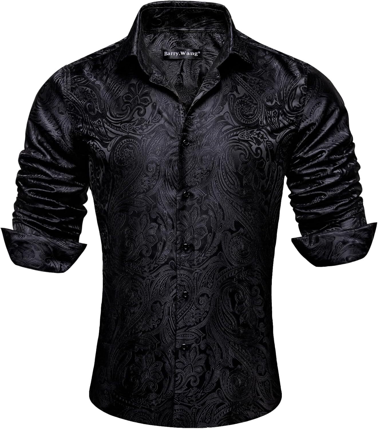 Mens Silk Paisley Western Shirt Long Sleeve Button Down Cowboy Dress Top Casual