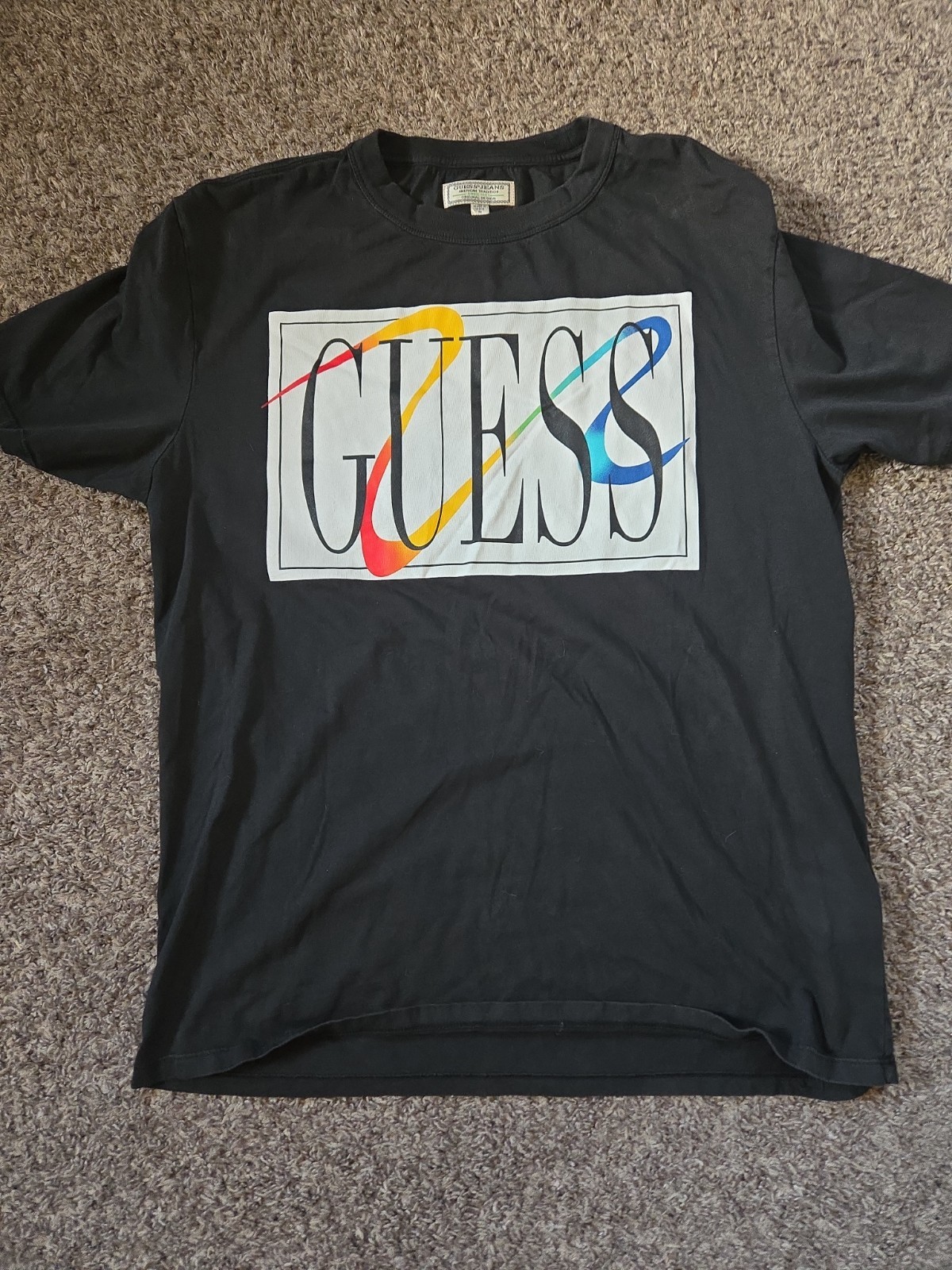 Vintage Guess Jeans Shirt Mens M Black Oversize Box Logo Crew Neck 11430