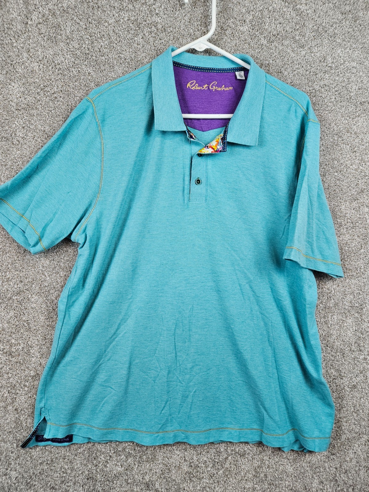 Robert Graham Polo Mens Large Green Short Sleeve Collared Shirt Contrasting Trim
