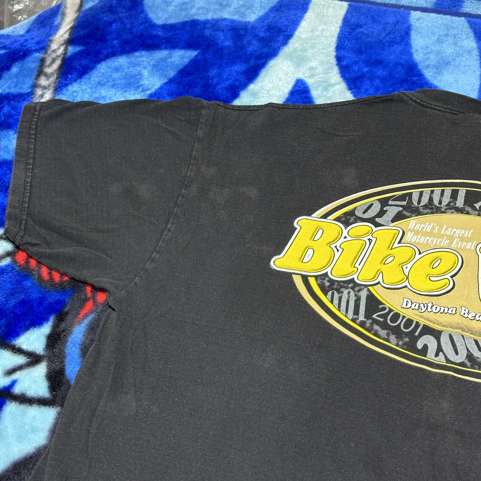 Vintage 2000s Bike Week Daytona Florida Flaming Skulls Faded Black T-Shirt Sz XL