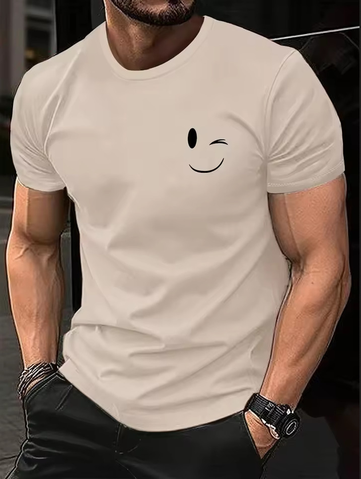Men’s 100% Haevy Cotton Tee Winking Face Emoji Graphic Casual Summer T-Shirt