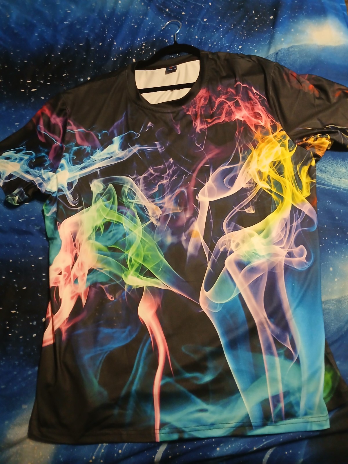 Stretch Shirt Graphic Multi Color Smoke Design Unique And Hard To Find. Fits Sma