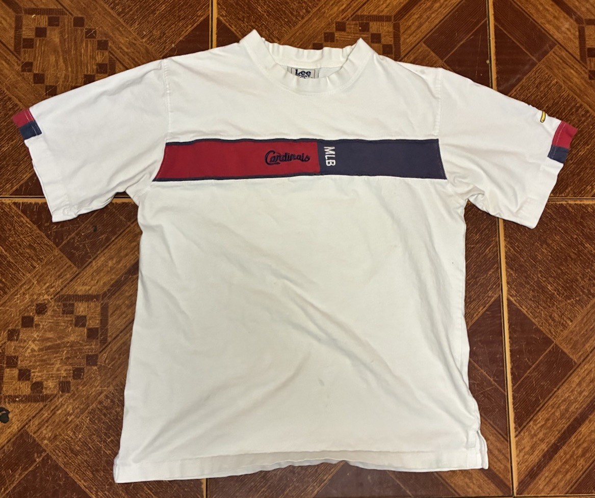 Lee Sport MLB Cardinals Colorblock Crewneck Tee Men’s M Cotton Logo White