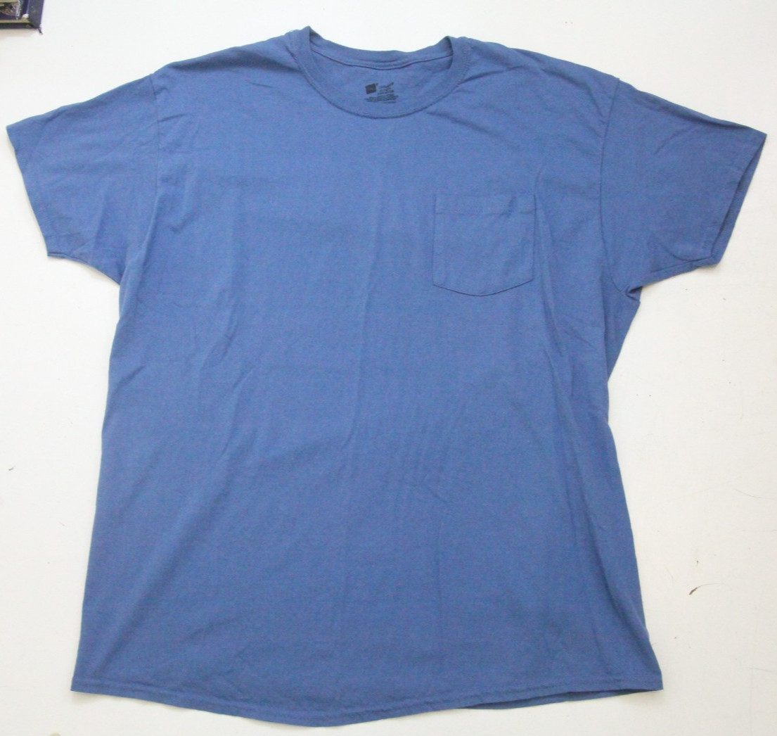 XL Hanes Comfortsoft Blue Cotton Crewneck Men’s Pocket Tee T-Shirt Top WS432