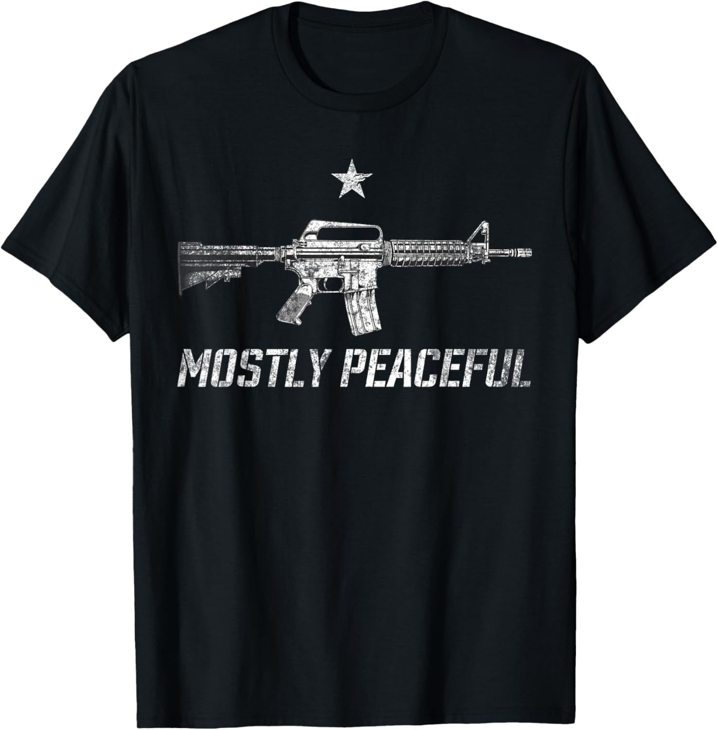Mostly Peaceful Gun Rights AR-15 Sarcastic 2A Statement T-Shirt