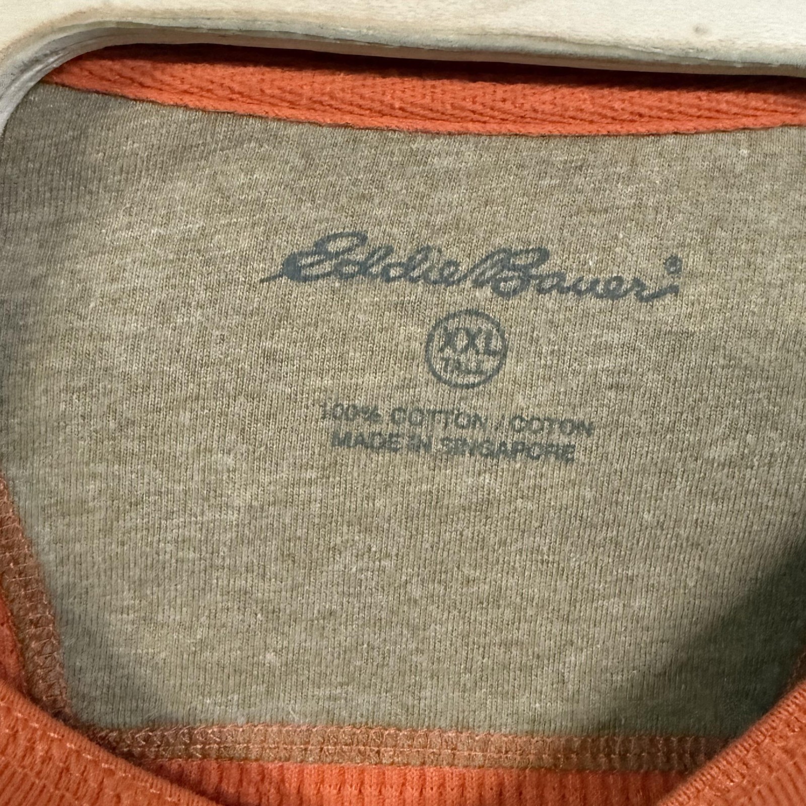 Eddie Bauer Shirt Mens 2XL Orange Thermal Waffle Knit Henley Long Sleeve Casual