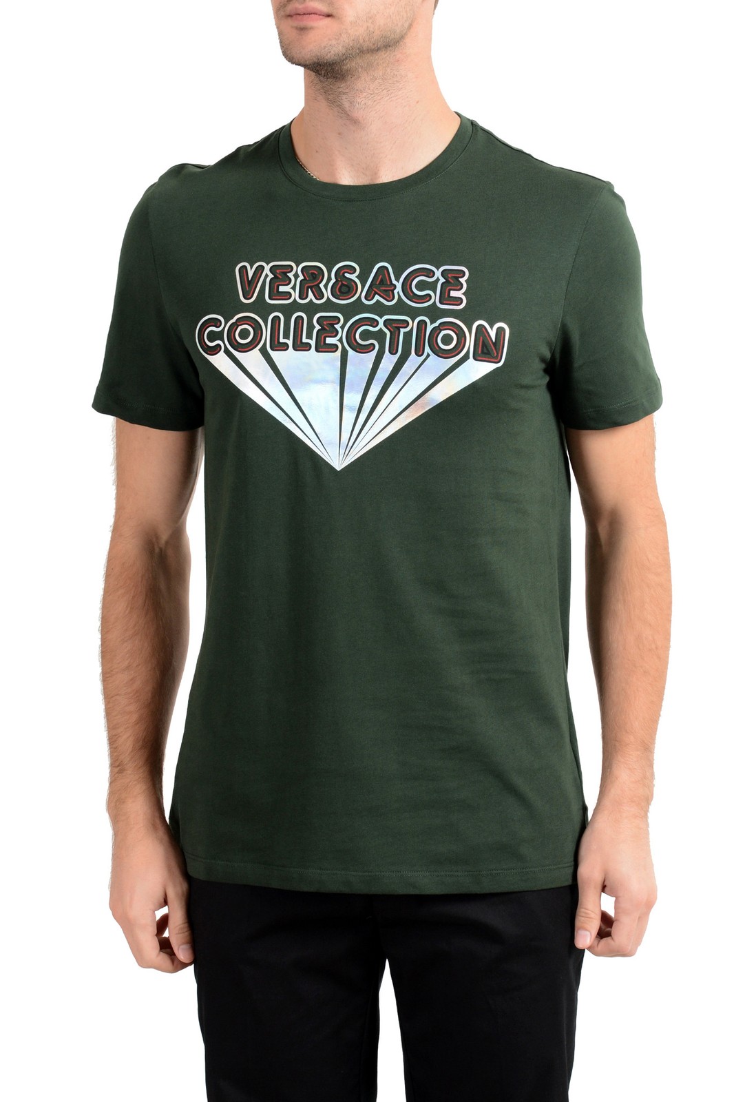 Versace Collection Men’s Green Graphic Crewneck T-Shirt US 2XL IT 56