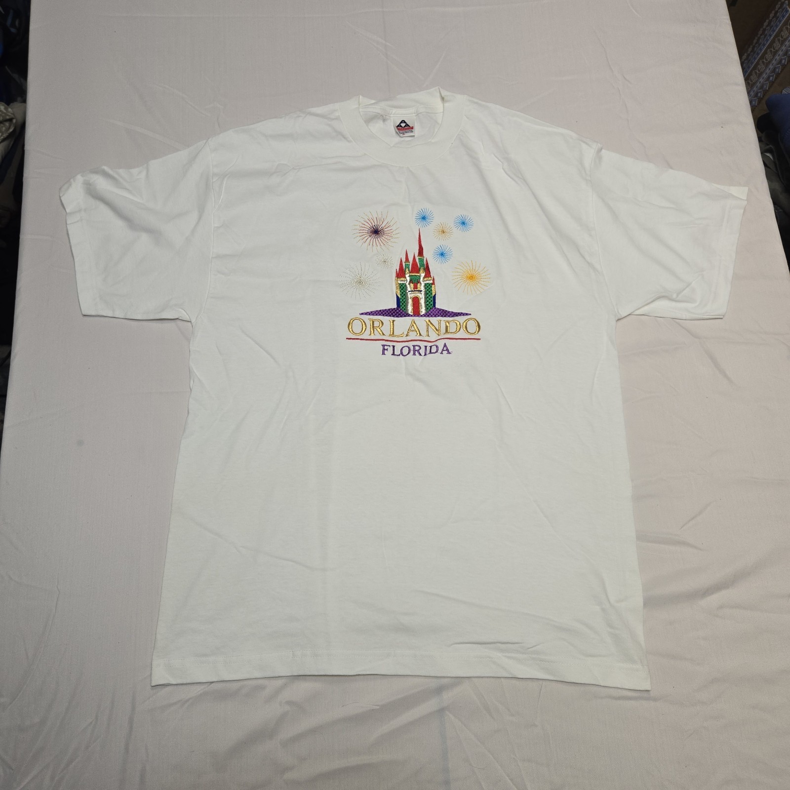 orlando florida t shirt XLarge White Euc Embroidered 100% Cotton