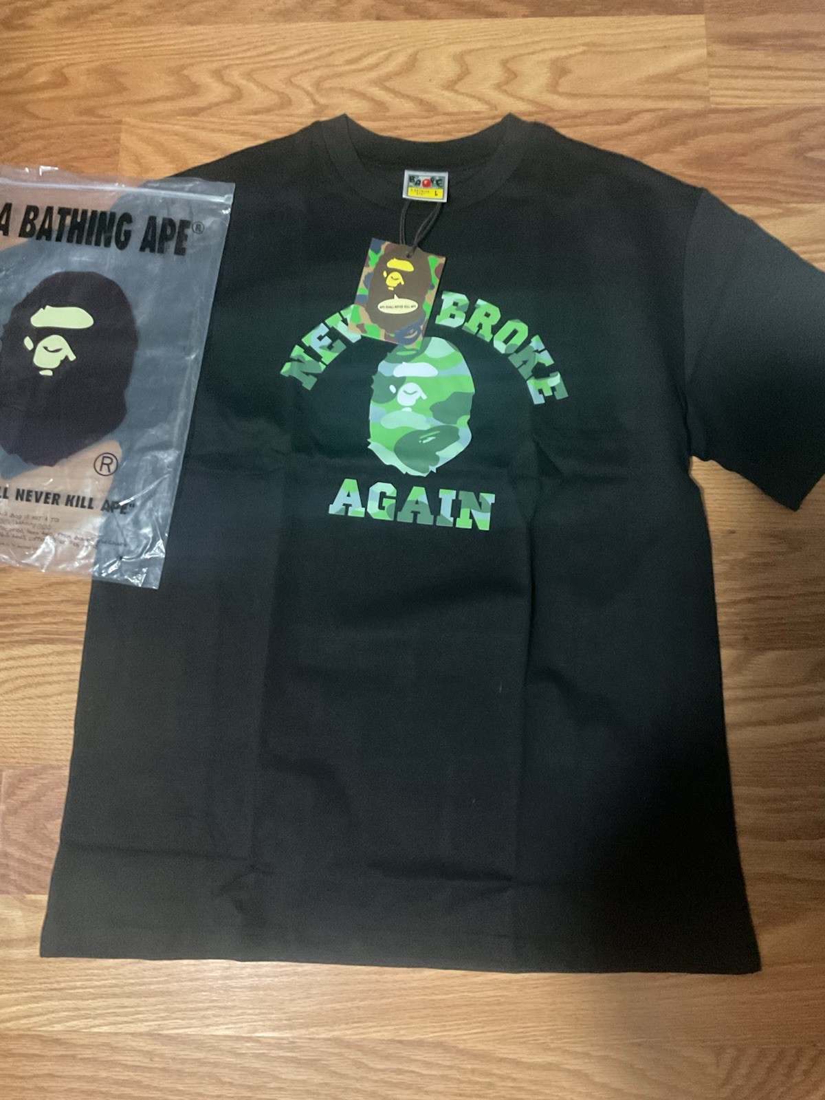 A Bathing Ape BAPE Never Broke Again Men’s Graphic Tee L Black Crew Neck