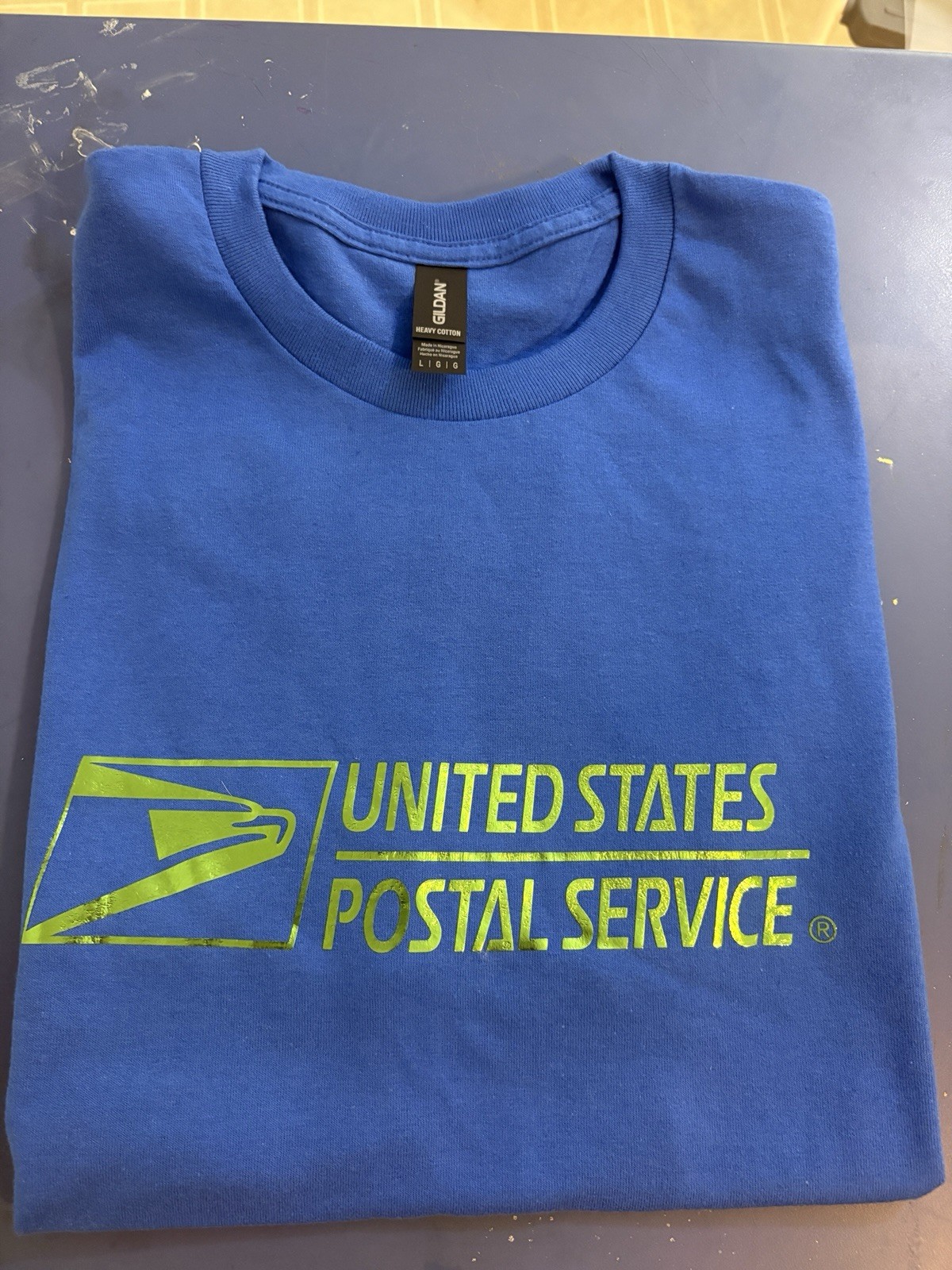 USPS tee with green/foil logo sz L