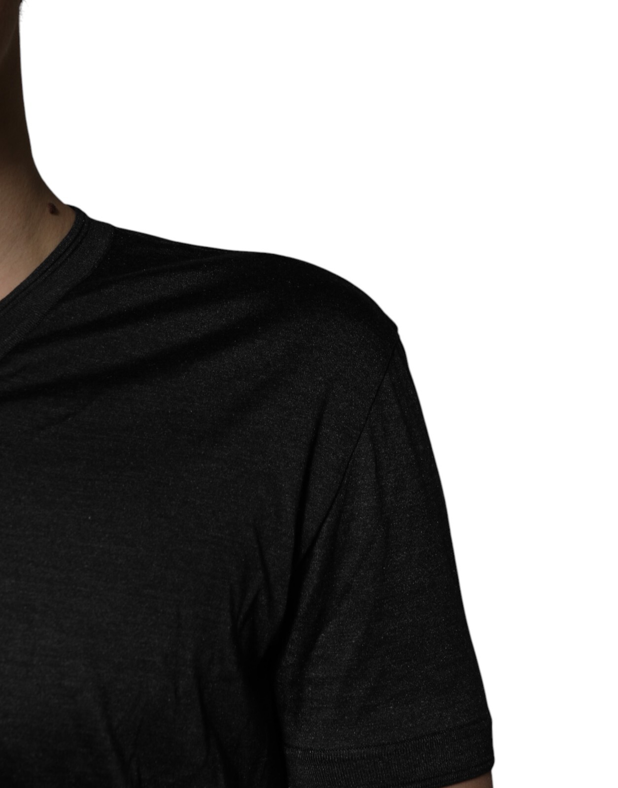 DOLCE & GABBANA T-shirt Dark Gray Silk V-neck Short Sleeves IT48/US38/M 670usd