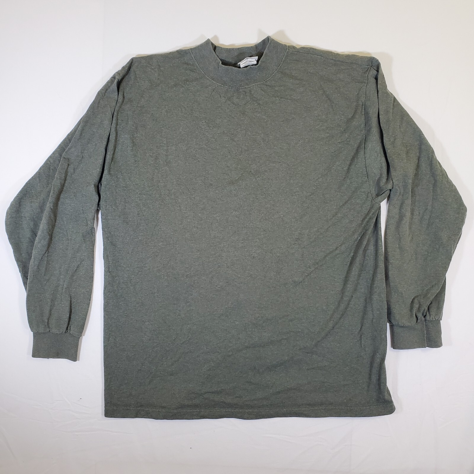 Basic Editions Green USA Made VTG 90s L Long Sleeve Mock Neck TShirt T-Shirt Top