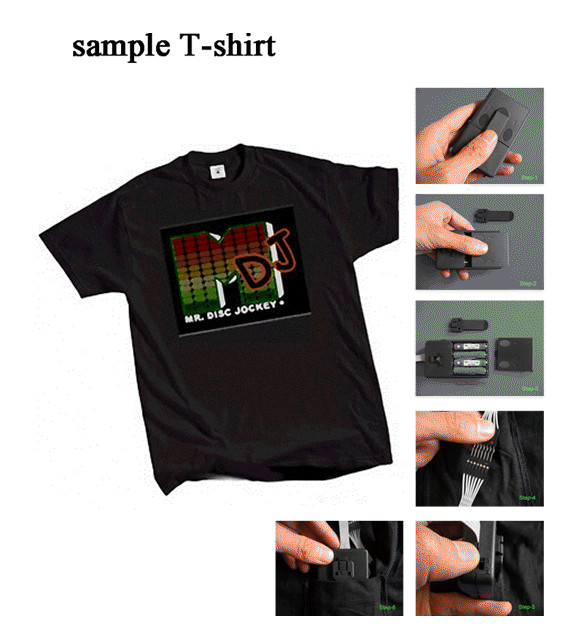 Unique Equalizer DJ/Rave/Pub Music Sound Activated flashing LED T-Shirt 029