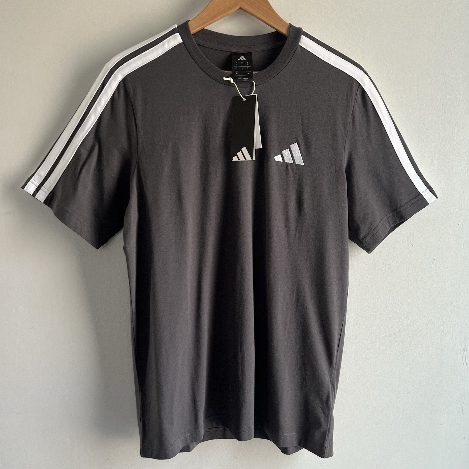 adidas Essentials 3-Stripes Men’s Size S Small T-Shirt Dark Gray NWT
