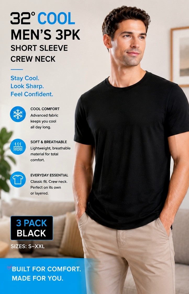 32 Degrees Men’s Cool Classic Sleep Short | Anti-Odor | 4-Way Stretch | Moisture