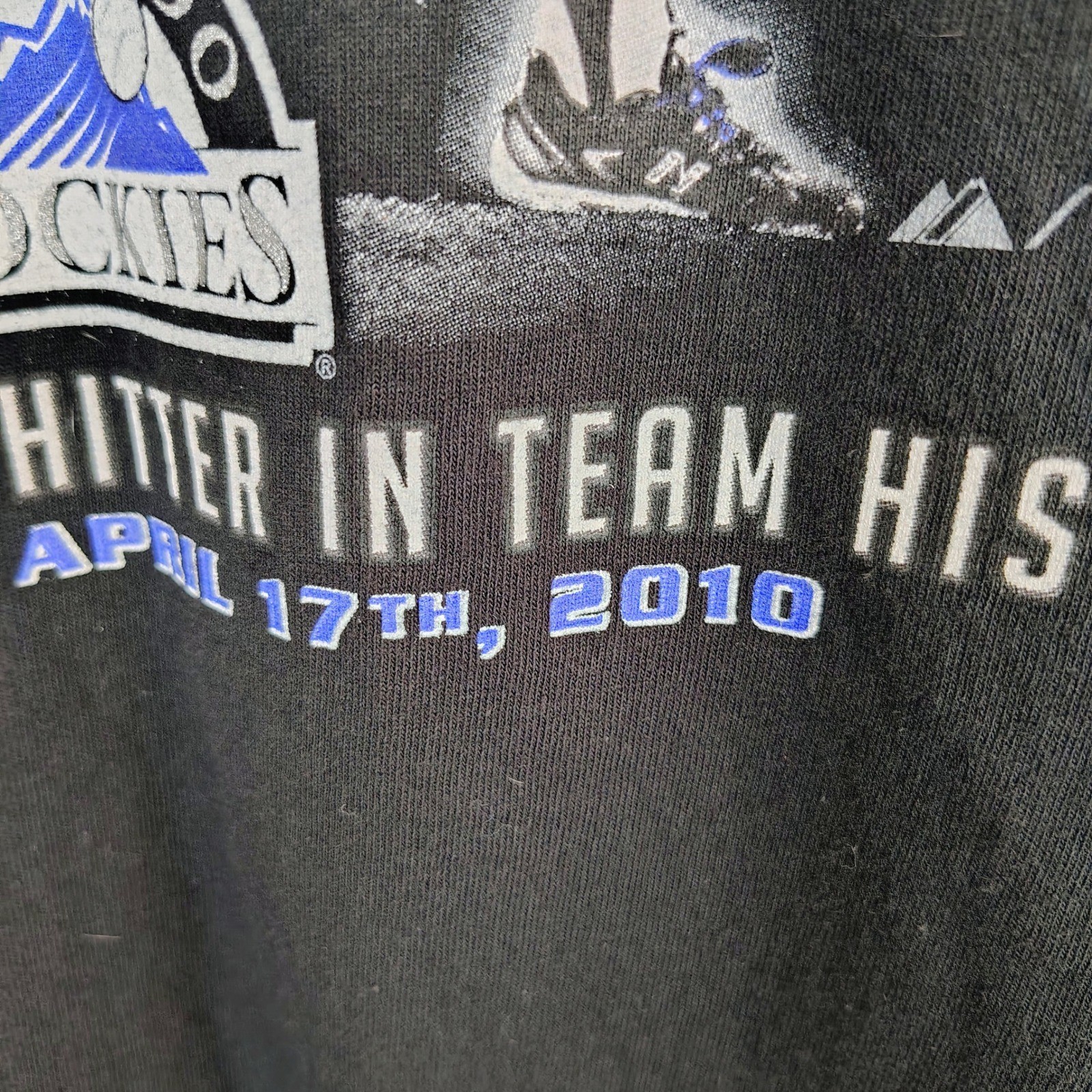 Majestic Ubaldo Jimenez Colorado Rockies No-Hitter T-Shirt Black Mens Large