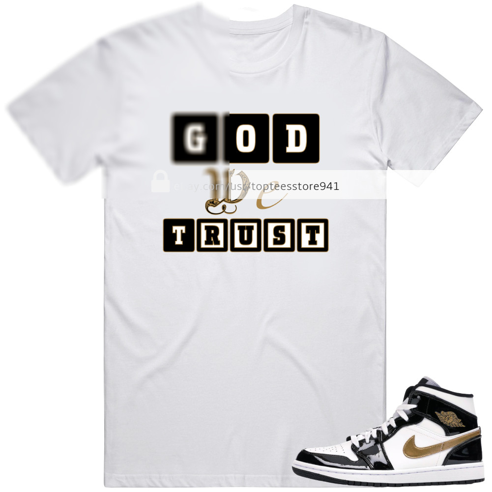 Shirt To Match Air Jordan 1 Mid Patent Black White Gold Men