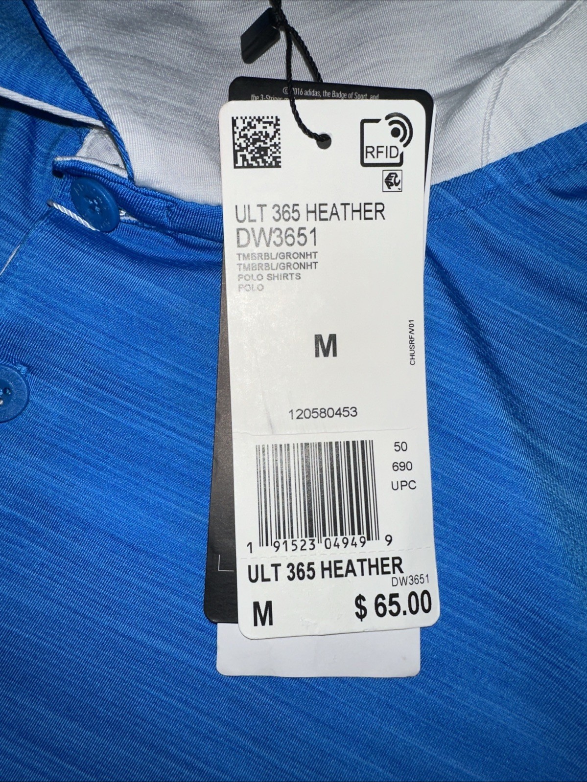 NWT Adidas Golf Men’s Medium Ultimate 365 Polo Blue White Stretch Polo $65