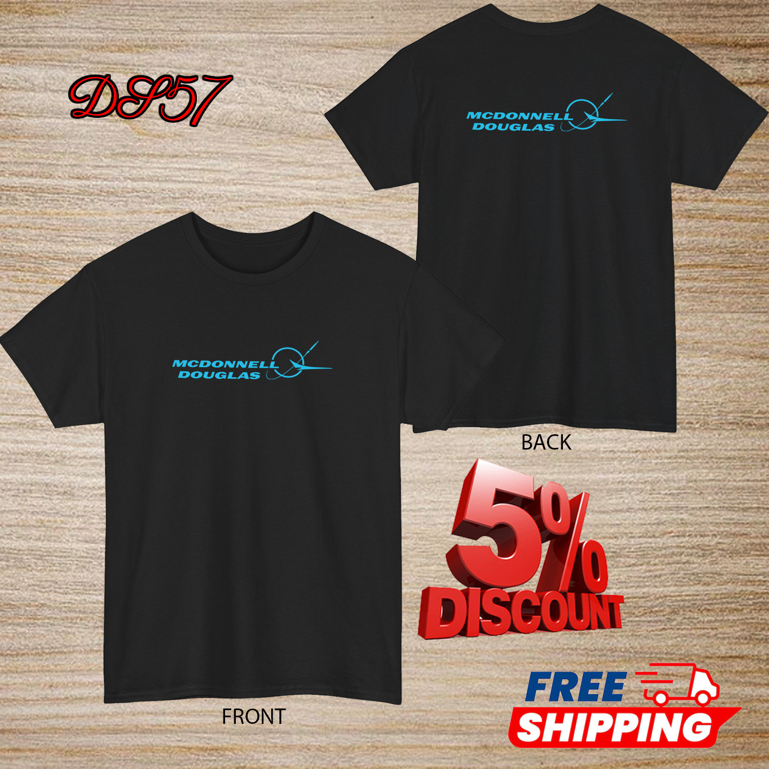 McDonnell Douglas Aircraft Logo Black/Navy/Grey/ White/Red/Blue T-Shirt S-5XL
